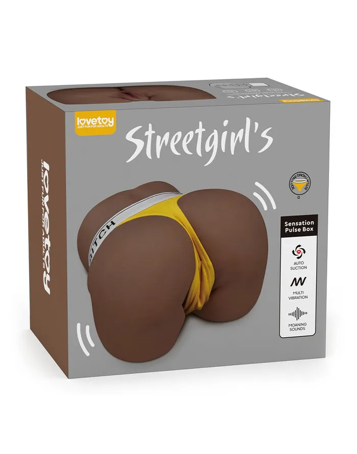 Lovetoy Male Sex Toys | Lovetoy - Streetgirls Sensation Pulse - Kathy - Vibrerende en Zuigende Masturbator - Bruin