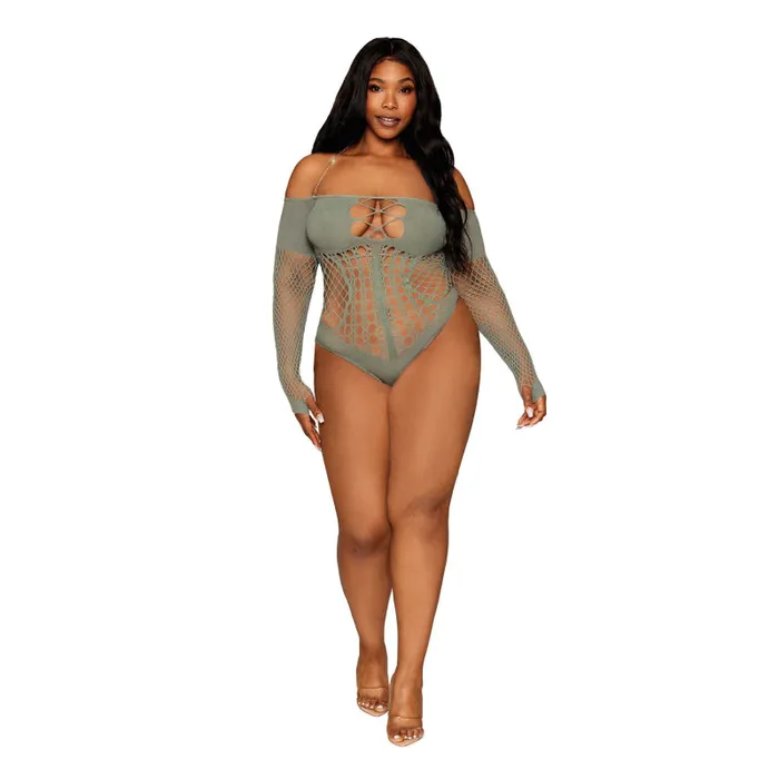 Male Sex Toys | Dreamgirl Long Sleeve Teddy - Queen Size - Sage