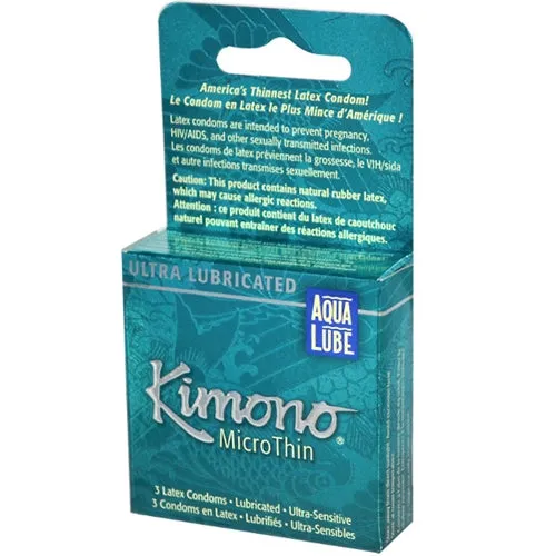 Male Sex Toys Kimono Condoms Kimono Microthin Plus Aqua Lube 3 Pack