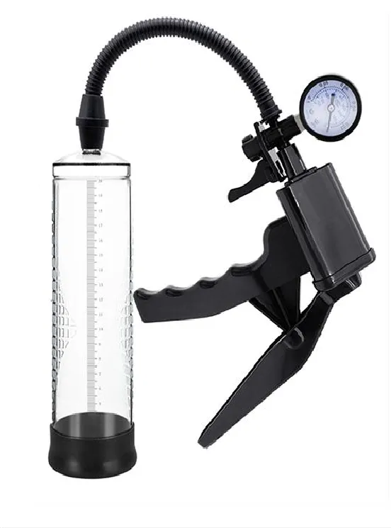 Pistol Grip & Pressure Gauge Pump Enlargement Clear Penis Pump | HiRize Male Sex Toys