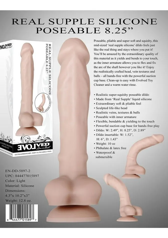 Dildos Evolved Real Supple Poseable Silicone Dildo with Balls