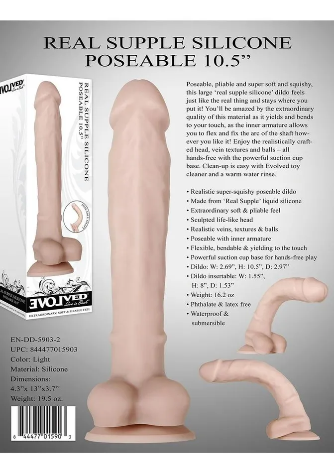 Dildos Evolved Real Supple Poseable Silicone Dildo with Balls