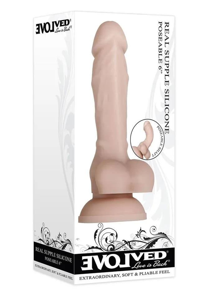 Dildos Evolved Real Supple Poseable Silicone Dildo with Balls