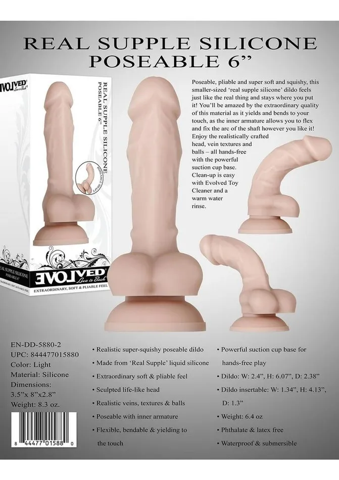 Dildos Evolved Real Supple Poseable Silicone Dildo with Balls