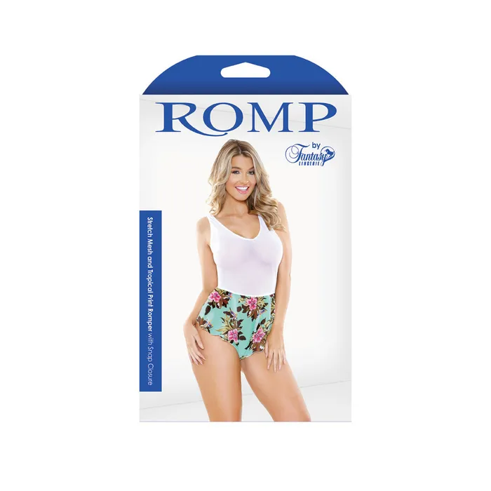 Fantasy Lingerie Vibrators Romp Stretch Mesh Trop Romper Turquoise SM