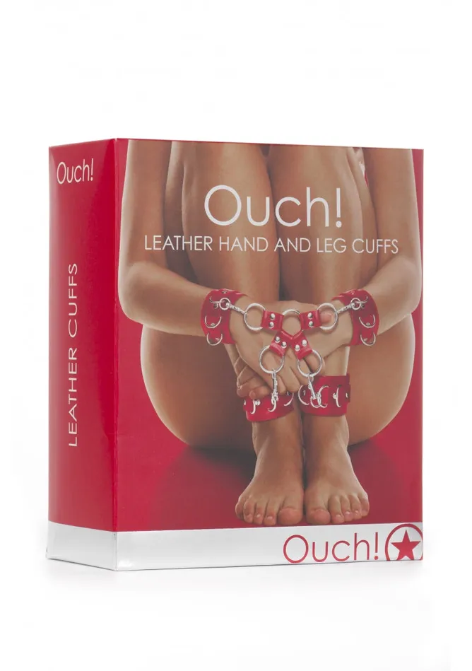 Leather Hand And Legcuffs Red Shots Ouch Restraints