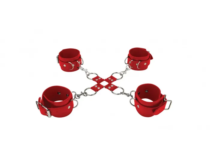 Leather Hand And Legcuffs Red Shots Ouch Restraints