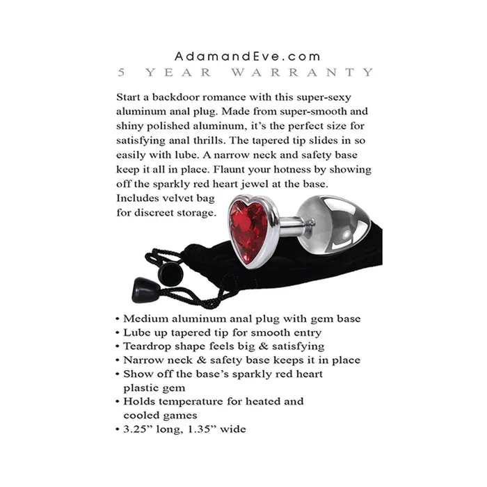 Male Sex Toys Curve Toys Adam Eve Red Heart Gem Anal Plug Medium RedChrome