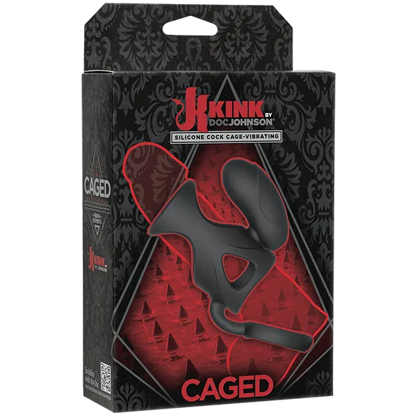 Male Sex Toys Kink Kink Vibrating Silicone Cock Cage wBall Strap