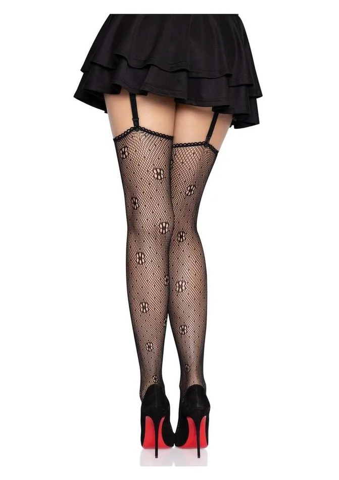 Male Sex Toys Leg Avenue Leg Avenue Daisy Dot Fishnet Stockings with Scalloped Top