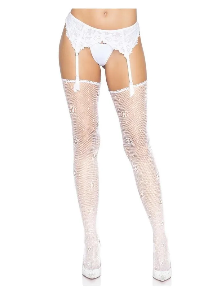 Male Sex Toys Leg Avenue Leg Avenue Daisy Dot Fishnet Stockings with Scalloped Top