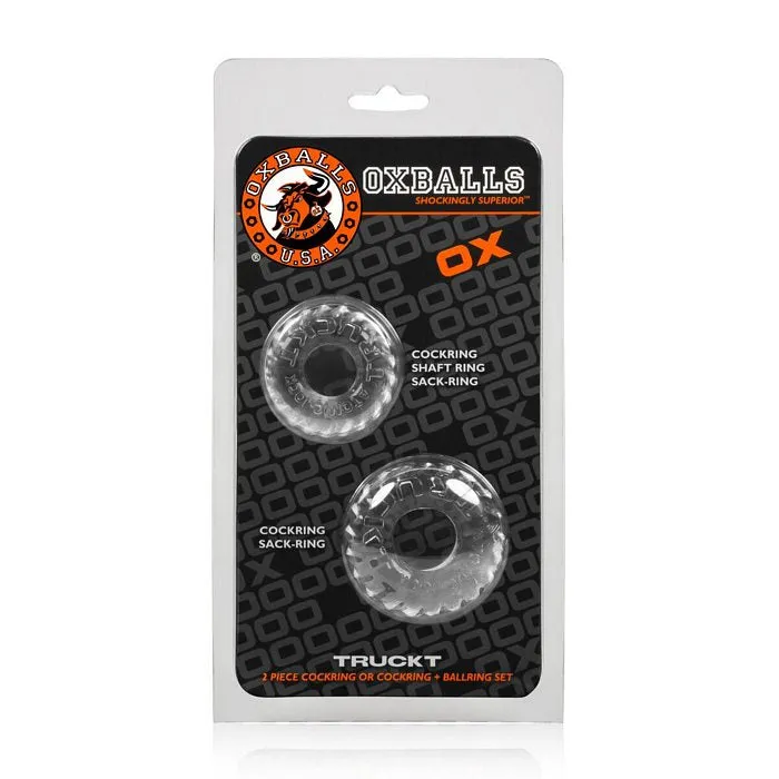 Male Sex Toys Oxballs TruckT Cock Ball Ring Clear Pack of 2 Ox Balls
