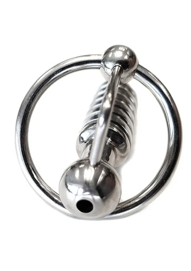 Male Sex Toys Rouge Stainless Steel Hollow Beaded Urethral Probe and Cock Ring Rouge