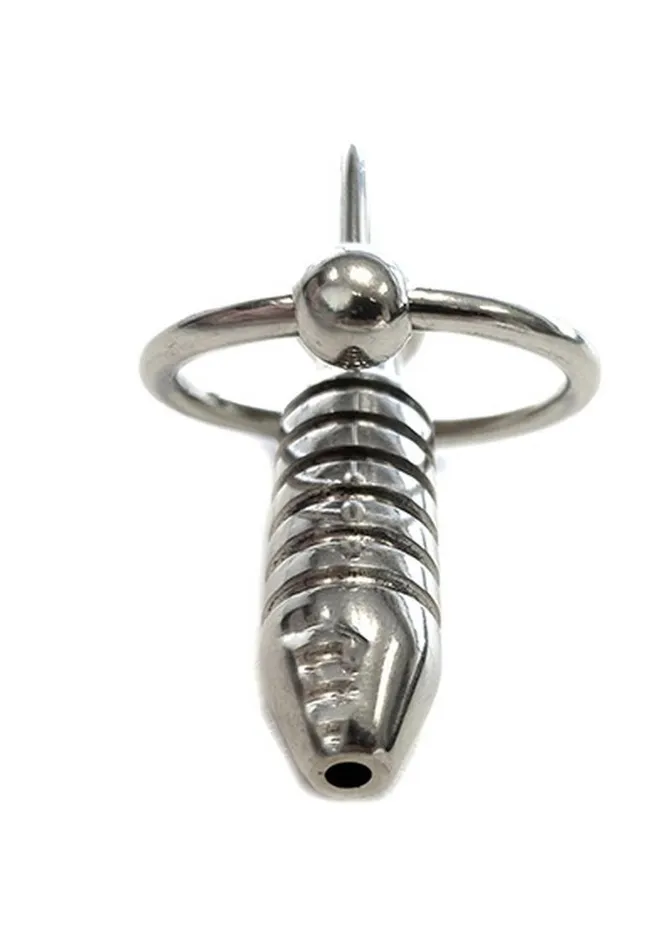 Male Sex Toys Rouge Stainless Steel Hollow Beaded Urethral Probe and Cock Ring Rouge