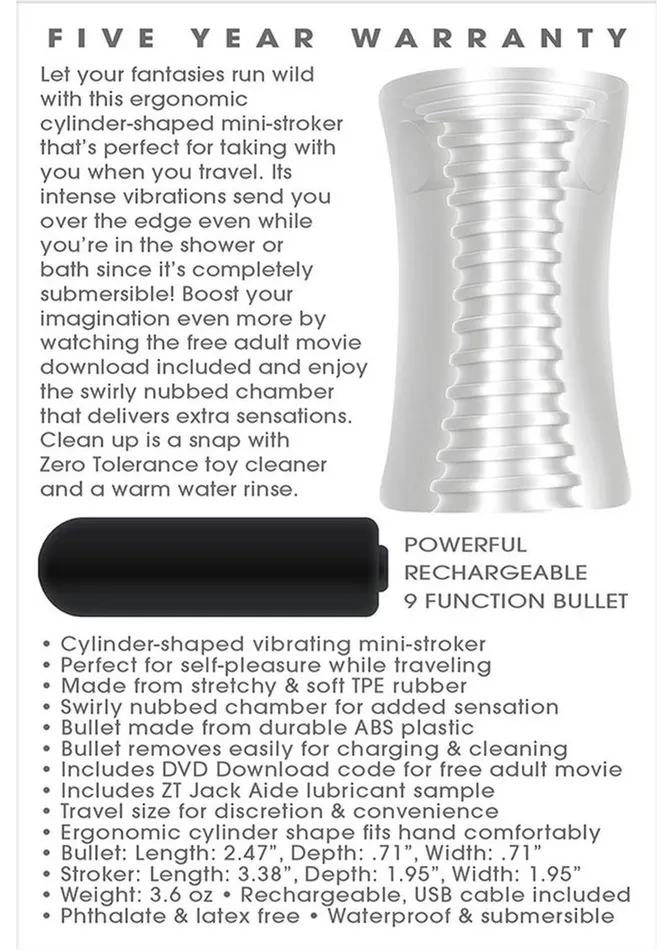 Male Sex Toys Zero Tolerance Pop Compact Textured Stroker with Rechargeable Bullet and DVD Download Zero Tolerance