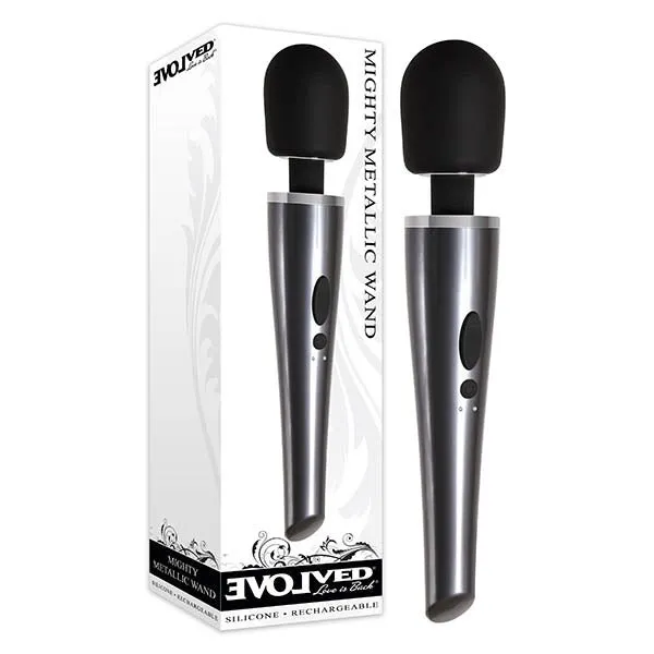 Vibrators Evolved Evolved Mighty Metallic Wand Silver 305 cm 12 USB Rechargeable Massage Wand Vibrators Evolved Evolved Mighty Metallic Wand Silver 305 cm 12 USB Rechargeable Massage Wand