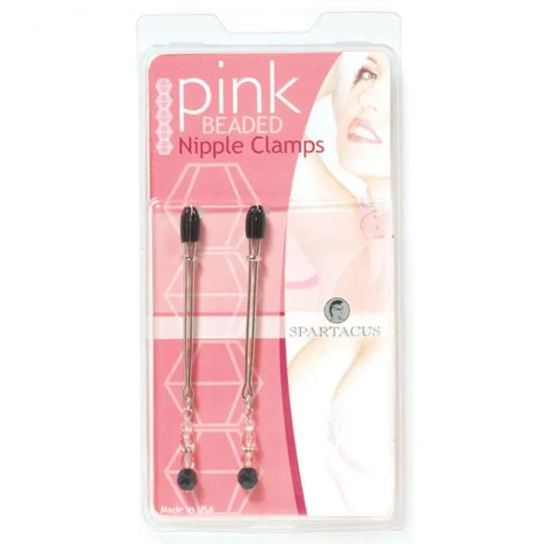 Beaded Nipple Clamps Adjustable Rubber Tipped Clamps With Pink Beads Spartacus Male Sex Toys Beaded Nipple Clamps Adjustable Rubber Tipped Clamps With Pink Beads Spartacus Male Sex Toys