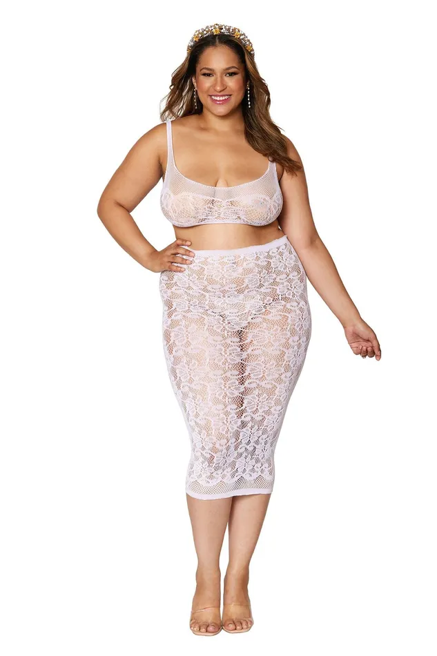 Dreamgirl Male Sex Toys Bralette and Slip Skirt Queen Size White