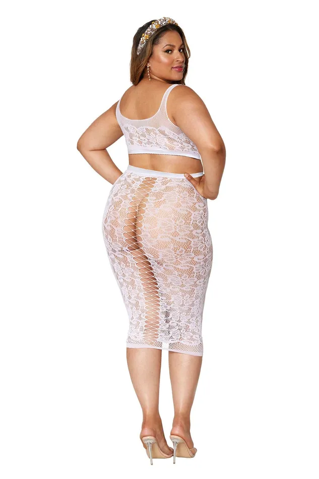 Dreamgirl Male Sex Toys Bralette and Slip Skirt Queen Size White