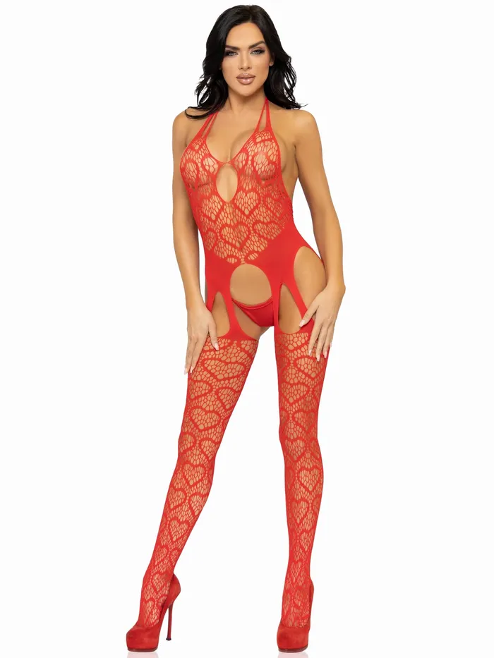Leg Avenue Bodystockings Playsuits Seamless Heart Net Suspender Bodystocking One Size Red Leg Avenue Bodystockings Playsuits Seamless Heart Net Suspender Bodystocking One Size Red