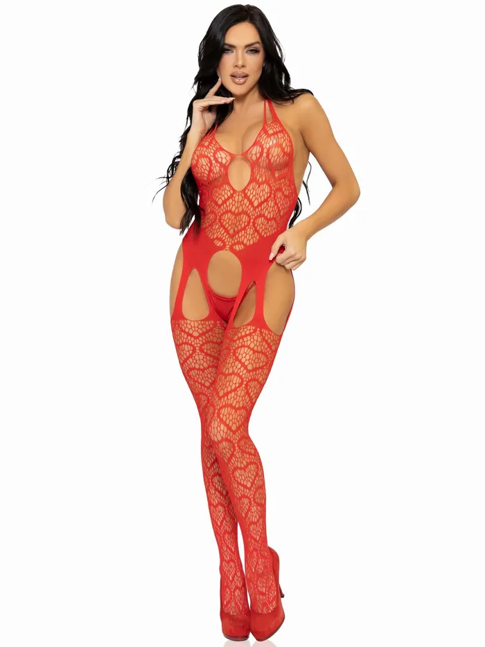 Leg Avenue Bodystockings Playsuits Seamless Heart Net Suspender Bodystocking One Size Red Leg Avenue Bodystockings Playsuits Seamless Heart Net Suspender Bodystocking One Size Red