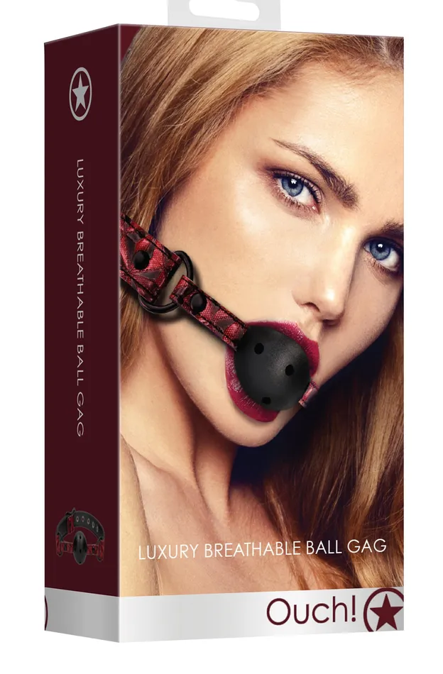 Male Sex Toys Shots Ouch Breathable Luxury Ball Gag Burgundy